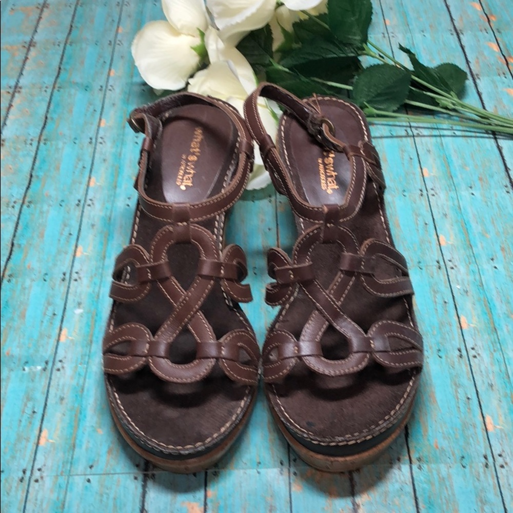 Brown Strappy Cork Wedge Sandal Heels